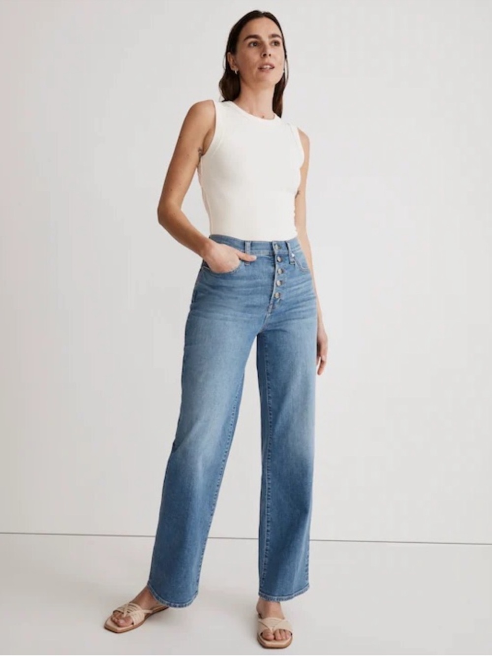 Madewell The Perfect Vintage Wide-Leg Jean Button Fly Blue Size 28